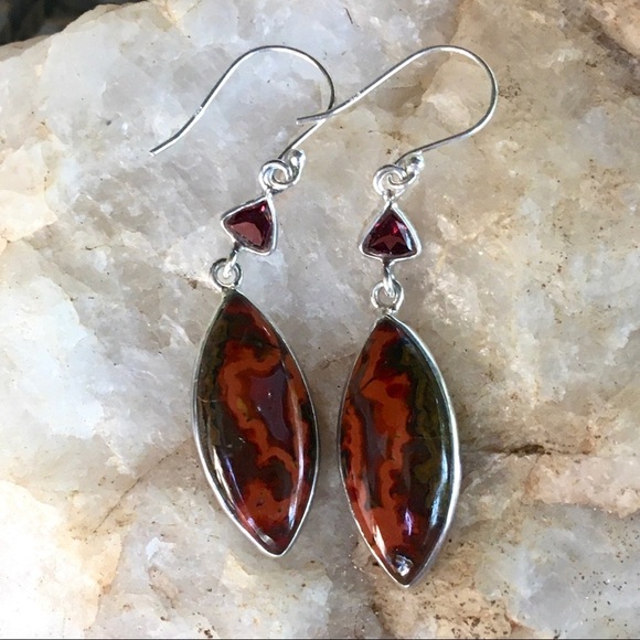 MOROCCAN AGATE & GARNET sterling silver earrings NWT - Picture 6 of 6